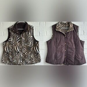 Zebra Print Button-Up Reversible Vest by Casual Identity SZ 2X Blk  Brown White